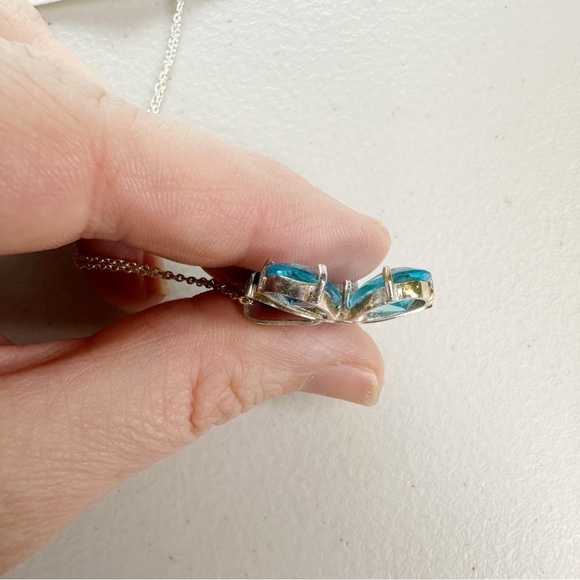 Italy 925 Sterling Silver Blue Topaz CZ Plumeria Flower Necklace 18” - Picture 2 of 8